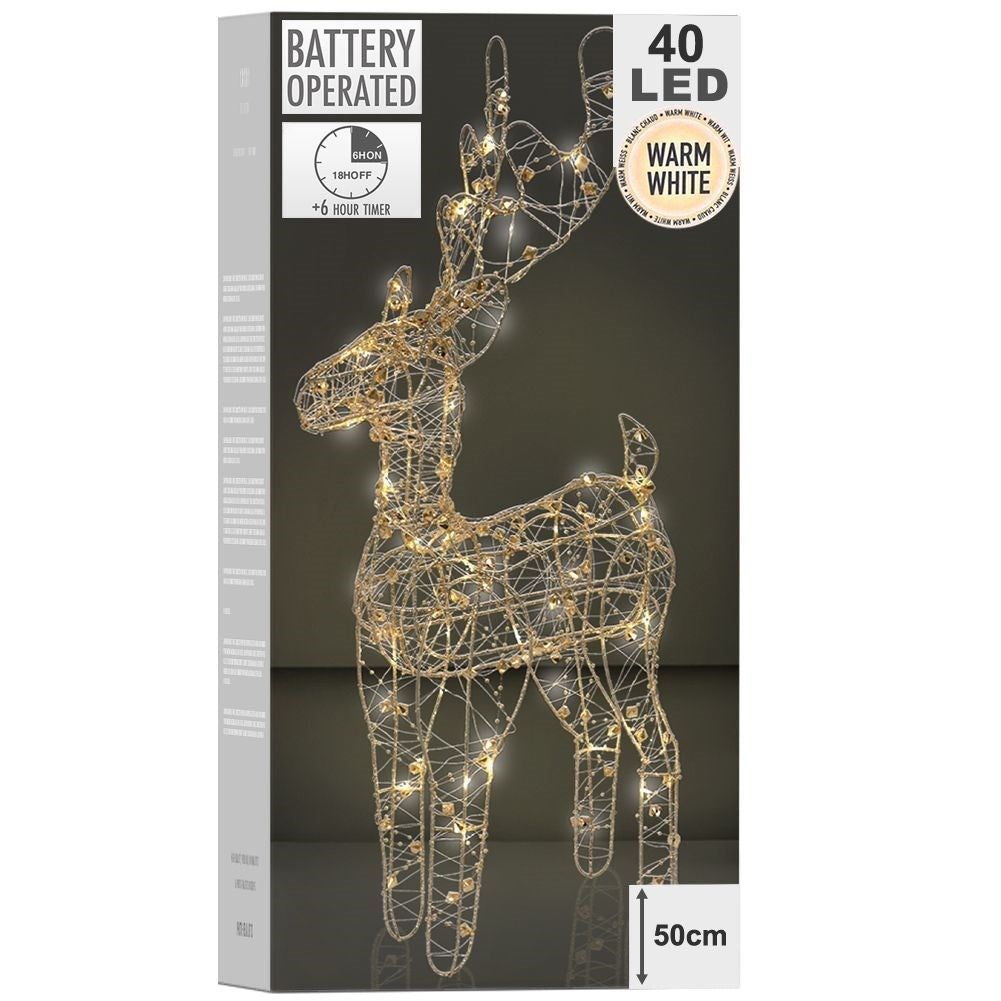 Golden reindeer with 40 LED lights, battery powered Christmas decoration