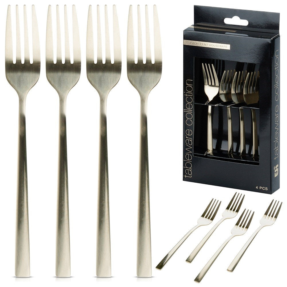 Gold steel dessert forks, 4 pcs.