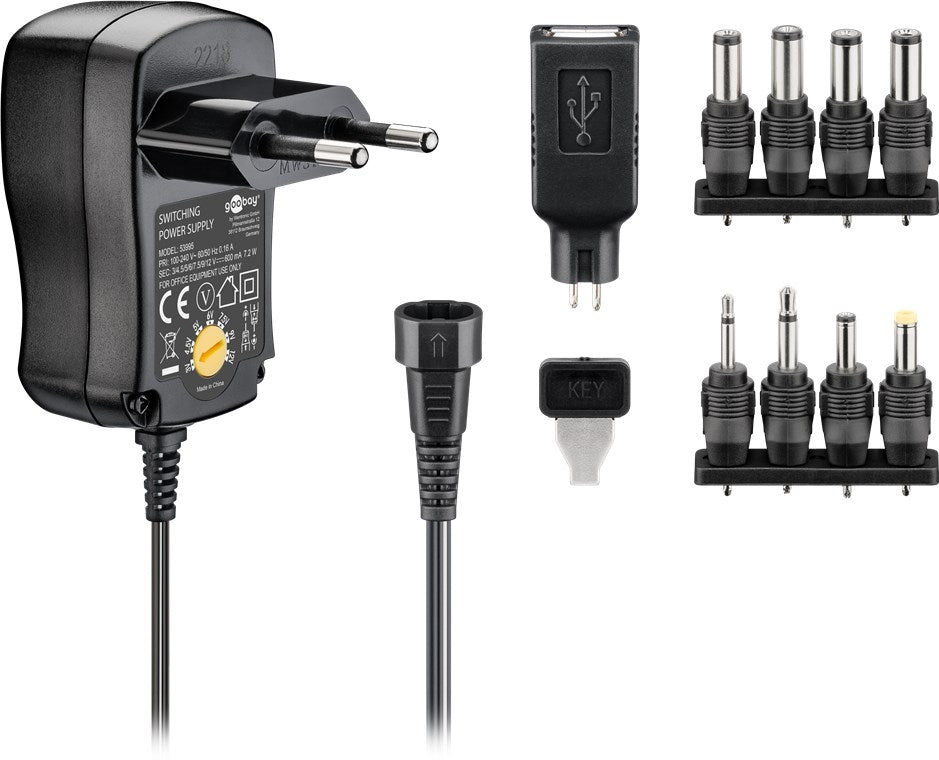 Goobay Universal Power adapter + USB 2.0 plug, 3V-12V 7.2W 0.6A