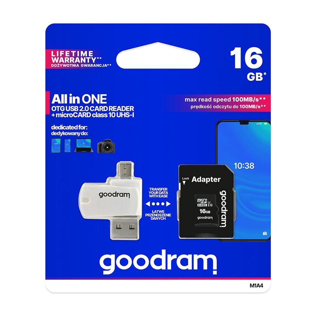 Goodram 16 GB microSDHC Memory Card Class 10 UHS-I with SD Adapter & Card Reader