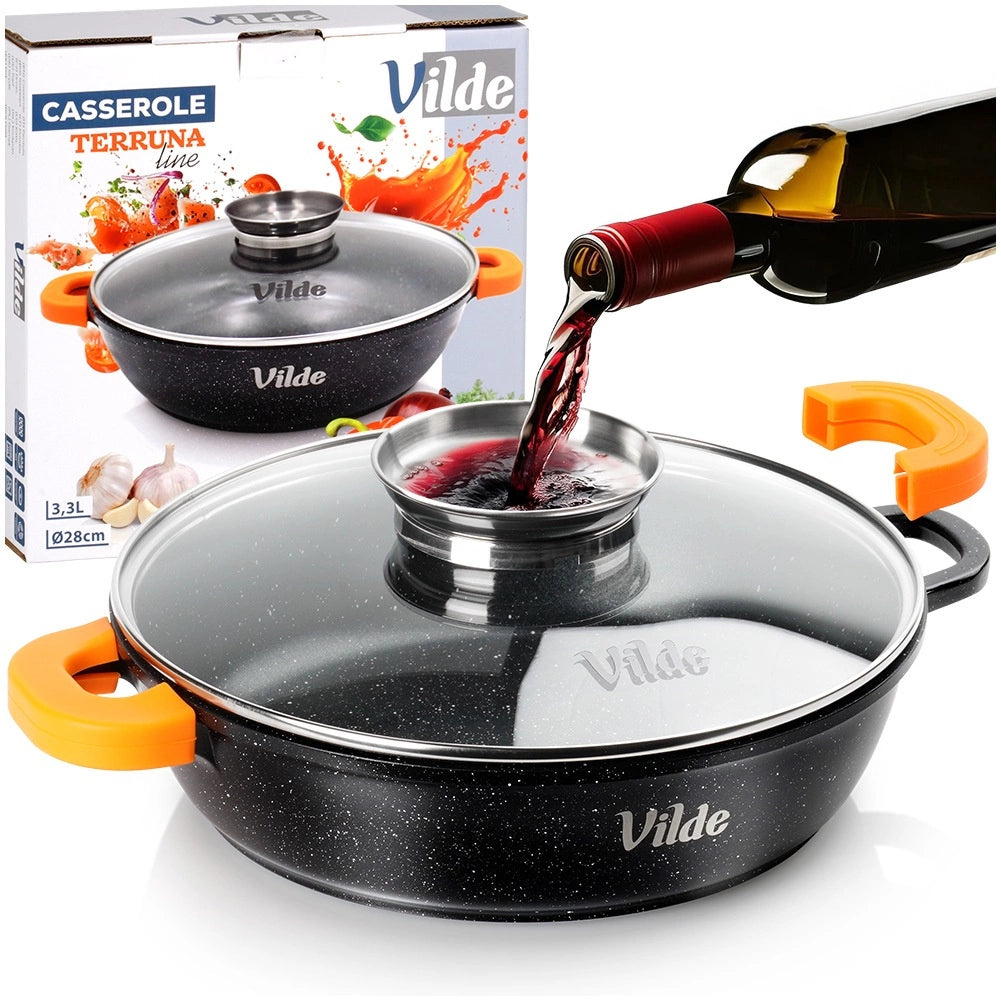 Granite Deep Frying Pan with Glass Lid, 28 cm, 3.3L