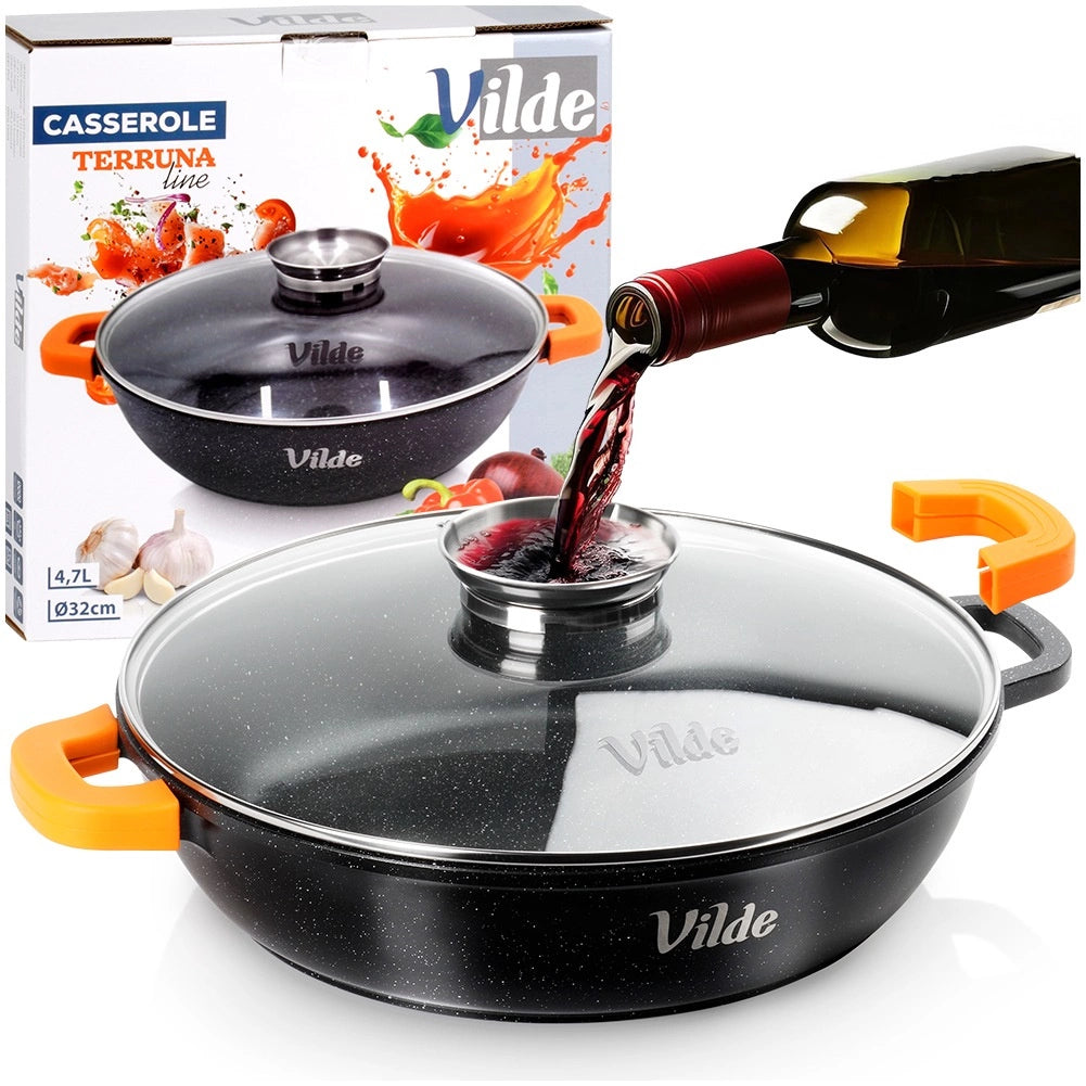 Granite Deep Frying Pan with Glass Lid, 32 cm, 4.7 L