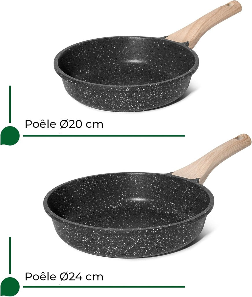Granite Frying Pan Set, 20/24cm, Non-Stick, Black