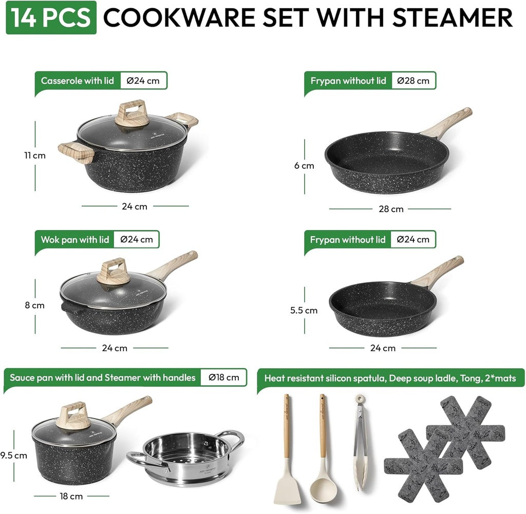 Granite Non-Stick 14-Piece Cookware Set with Steamer