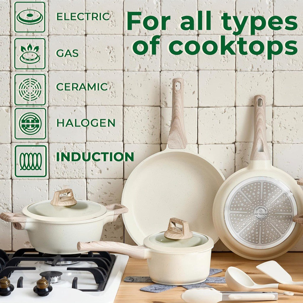Granite Non-Stick Cookware Set, 14-Piece, Beige