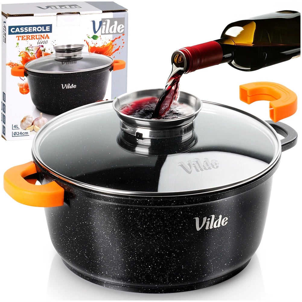 Granite Pot with Glass Lid, 24 cm, 4 L Capacity