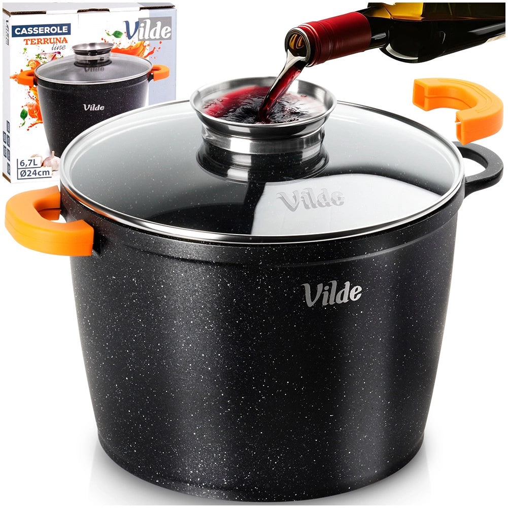 Granite Pot with Glass Lid, 24 cm, 6.7 L Capacity