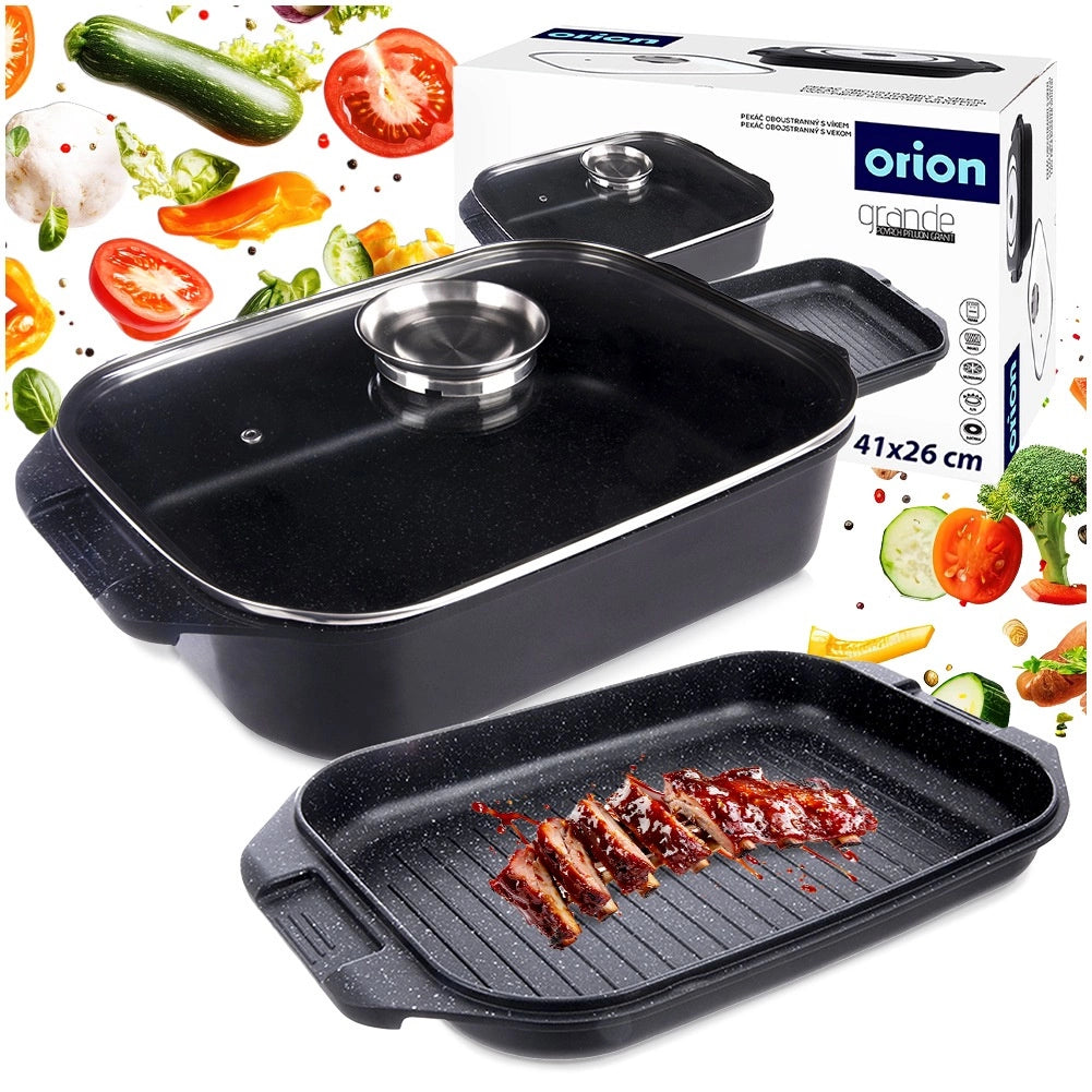 Granite Roasting Tin with Grill & Glass Lid, 7L, 41x26x15 cm