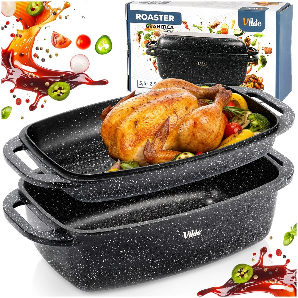 Granite Roasting Tin with Lid, 5.5+2.5L, Non-Stick
