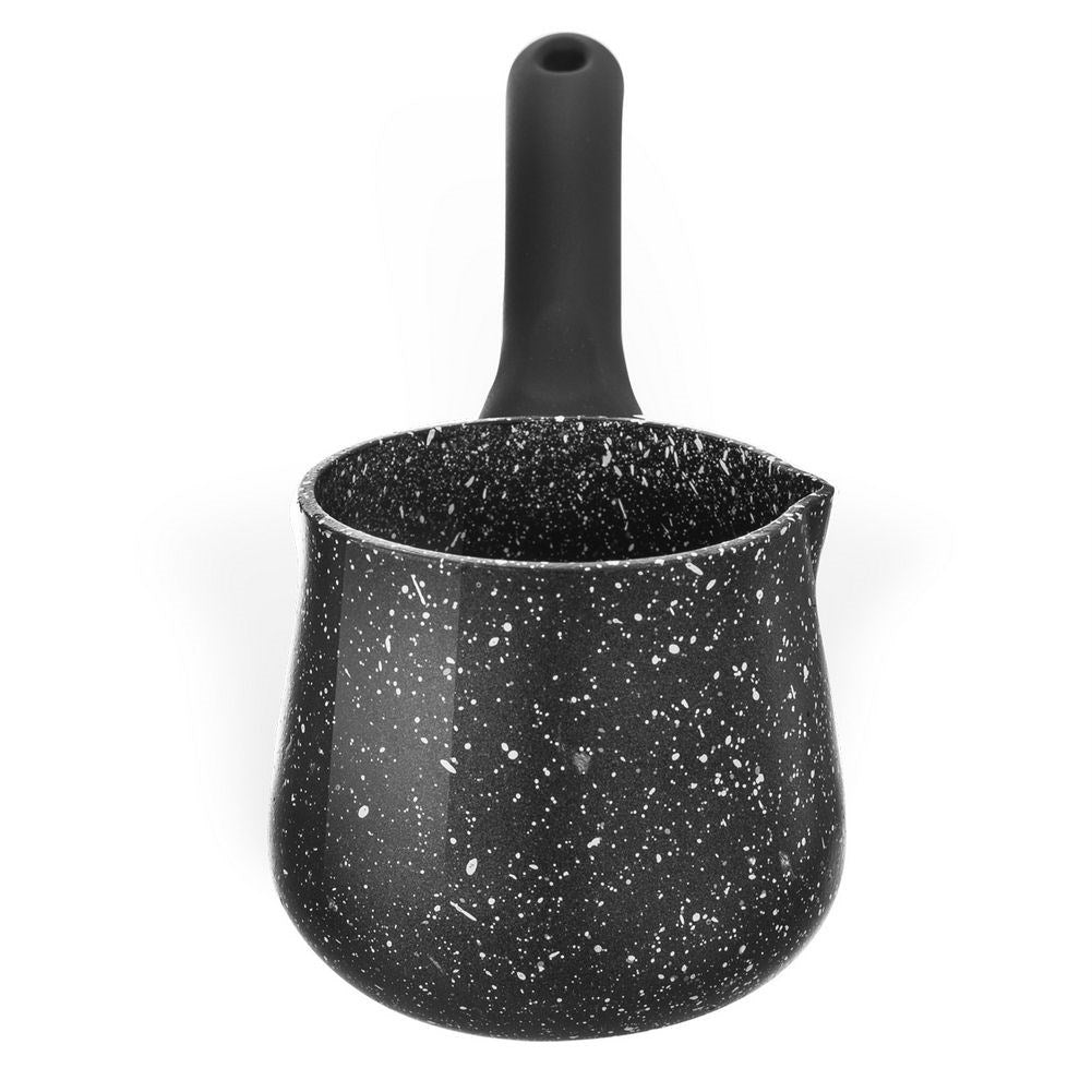 Granite-coated pot with handle and spout for coffee and milk