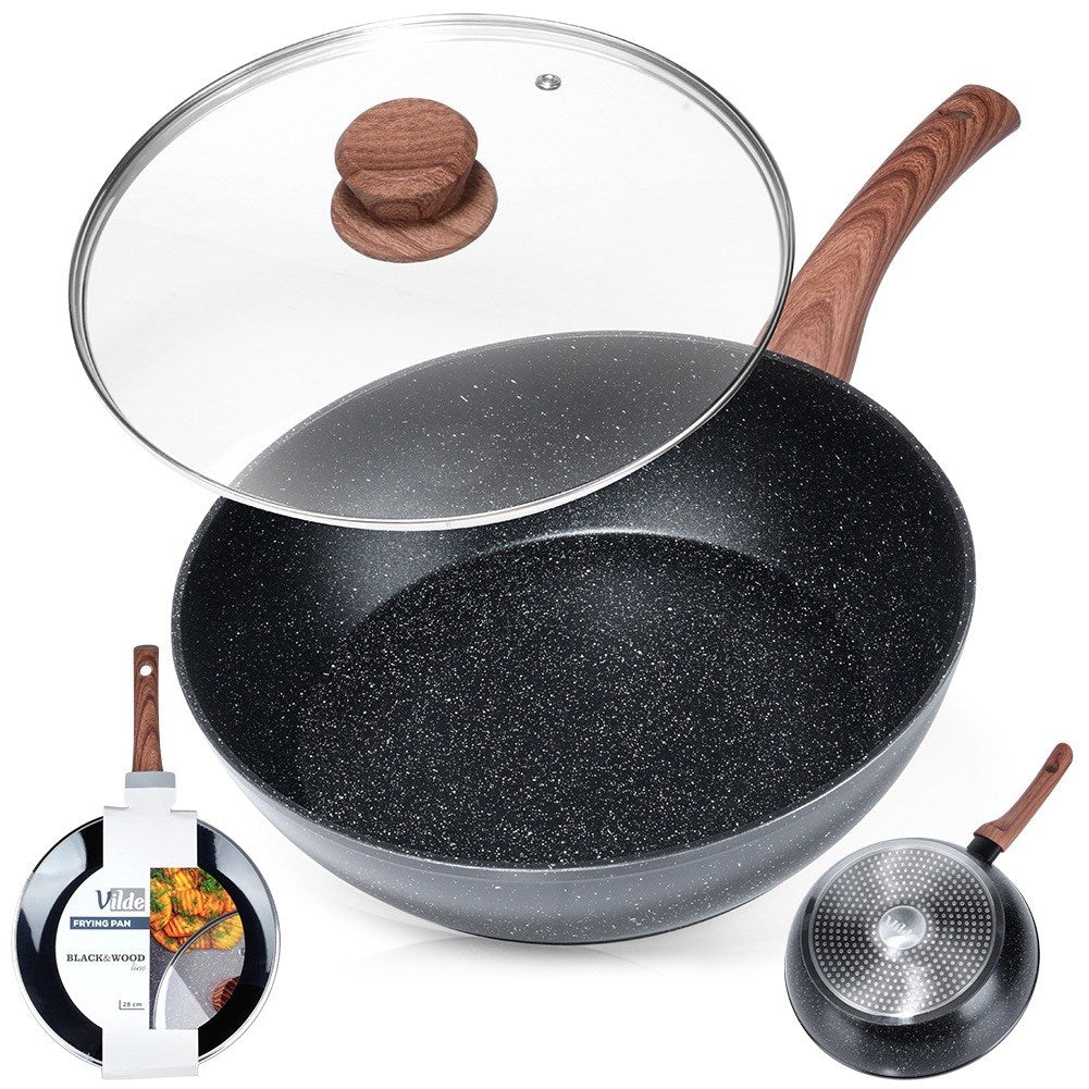 Granite frying pan with glass lid BLACK&WOOD 28 cm, 3.5 l