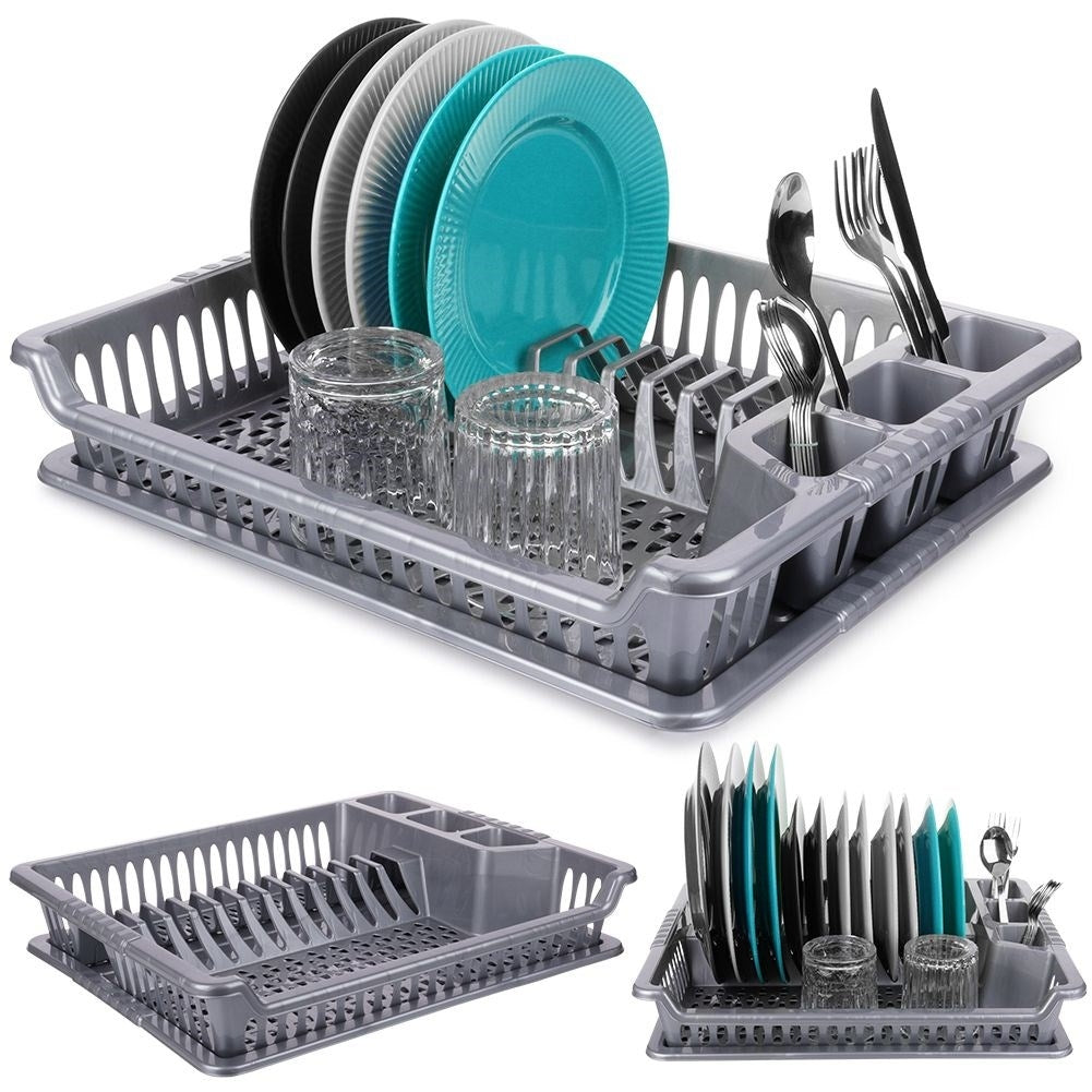 Gray Dish Rack with Removable Tray for Easy Cleaning
