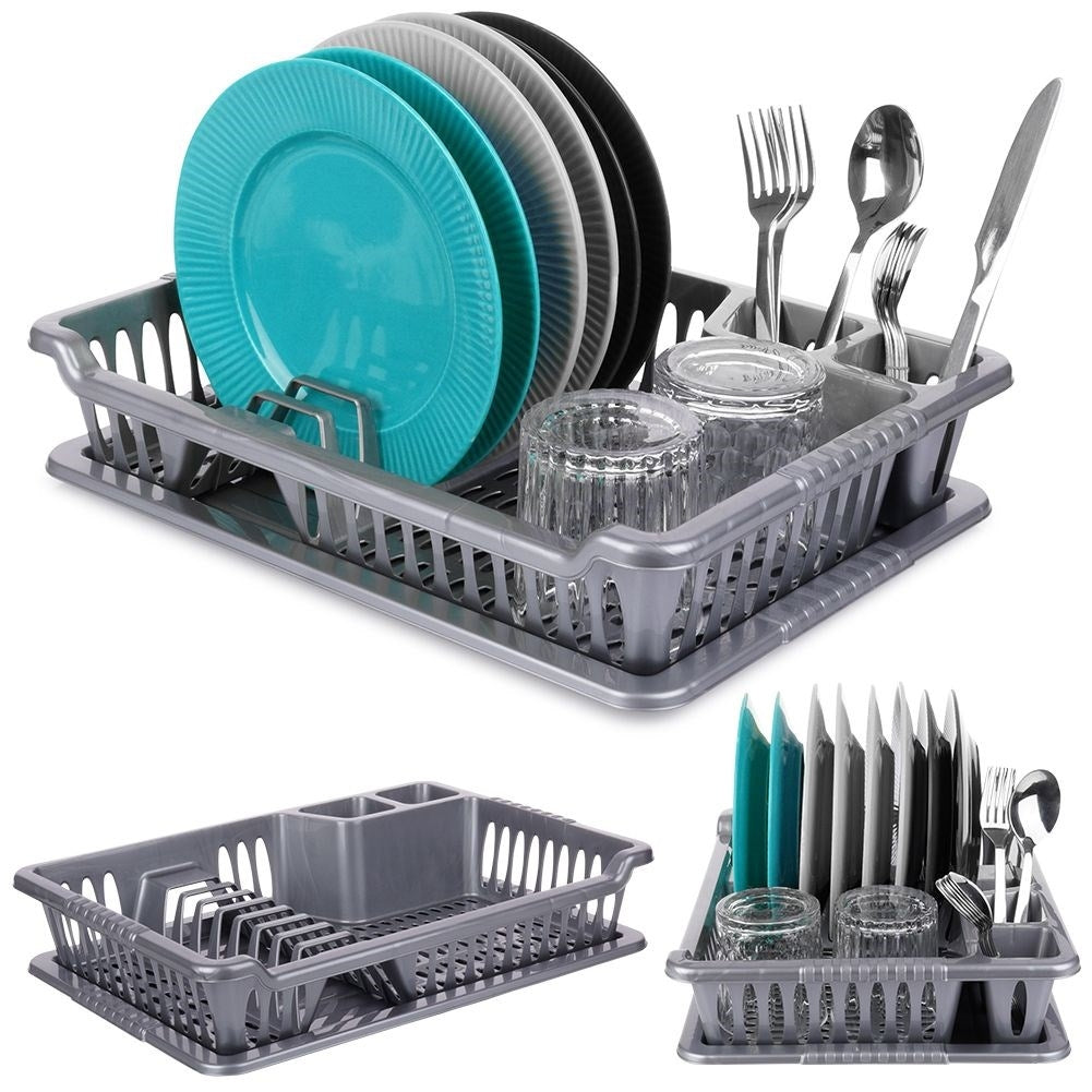 Gray Dish Rack with Removable Tray for Easy Cleaning