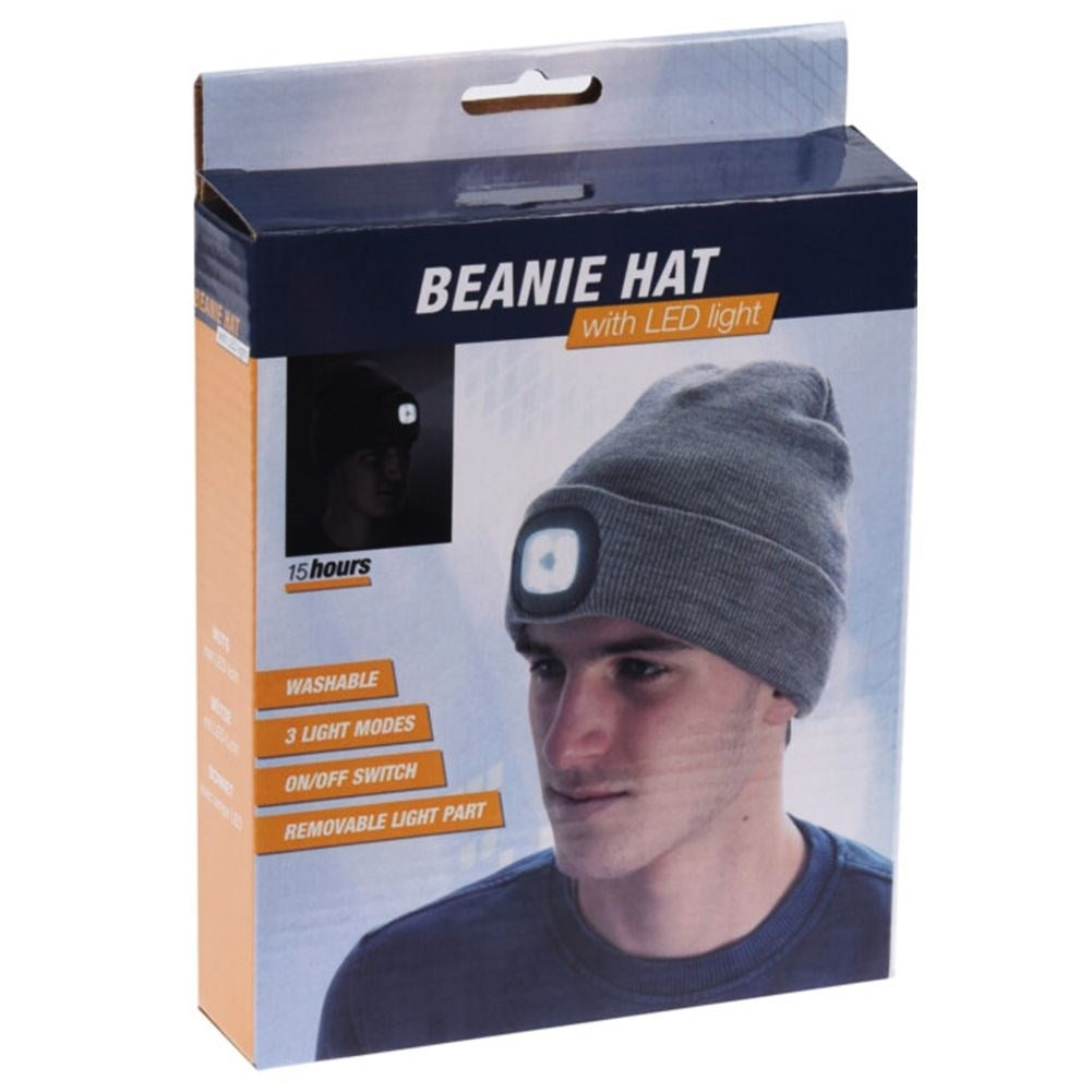 Gray knitted winter hat with LED light