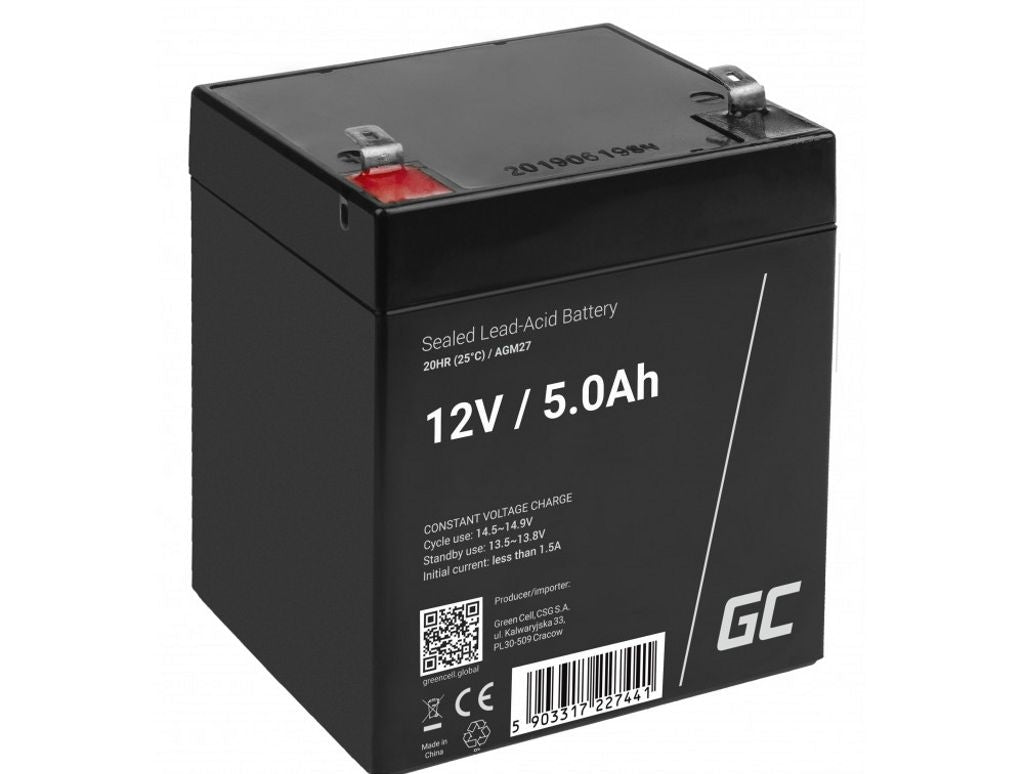 Green Cell AGM VRLA 12V 5Ah maintenance-free battery for alarm systems, cash registers, toys