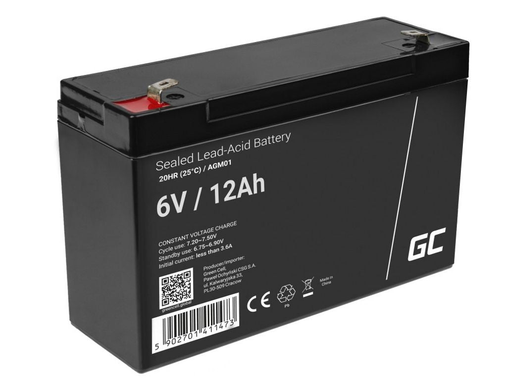 Green Cell AGM VRLA 6V 12Ah maintenance-free battery for alarm systems, cash registers, toys