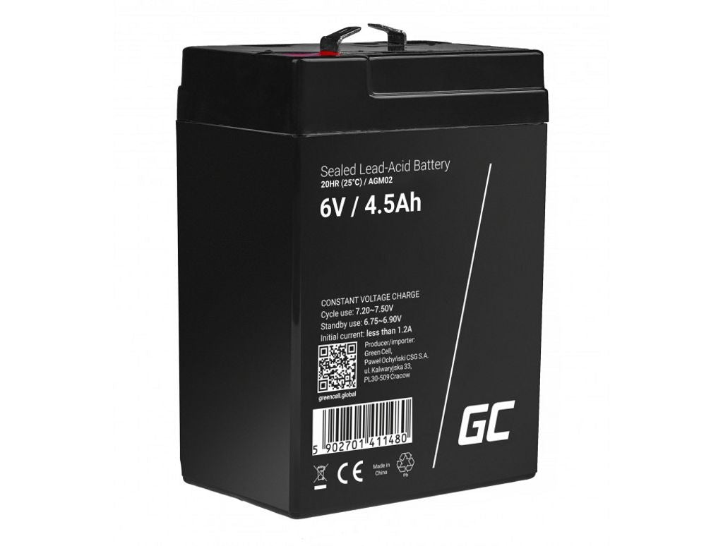 Green Cell AGM VRLA 6V 4.5Ah maintenance-free battery for alarm systems, cash registers, toys