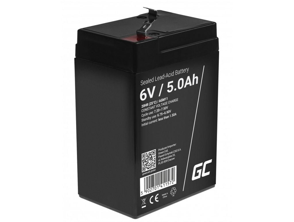 Green Cell AGM VRLA 6V 5Ah maintenance-free battery for alarm systems, cash registers, toys