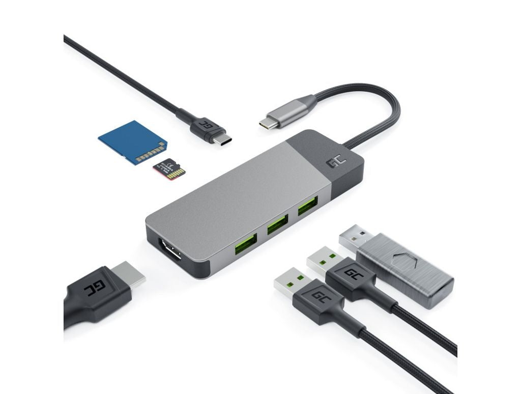 Green Cell Adapter HUB Connect 7in1 with 3x USB-A, HDMI, USB-C, SD, microSD