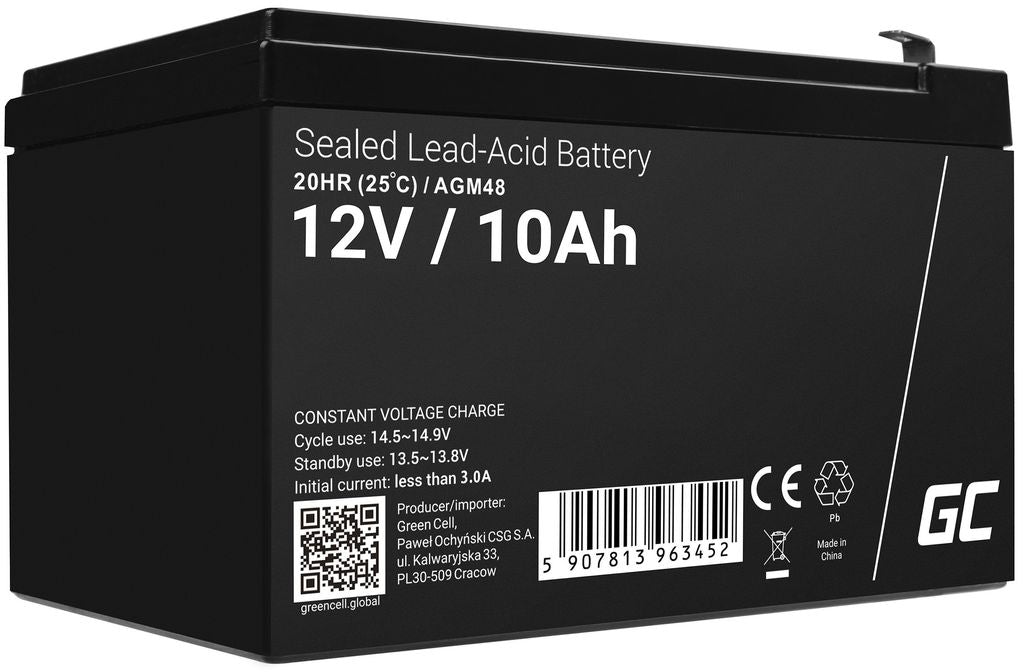 Green Cell Agm Vrla 12V 10Ah underhållsfritt batteri för UPS-enheter
