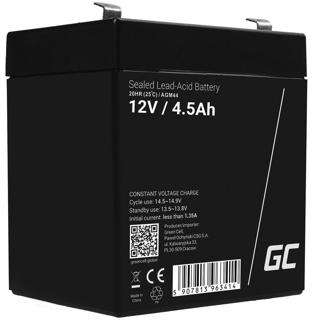 Green Cell Agm Vrla 12V 4.5Ah underhållsfritt batteri för UPS