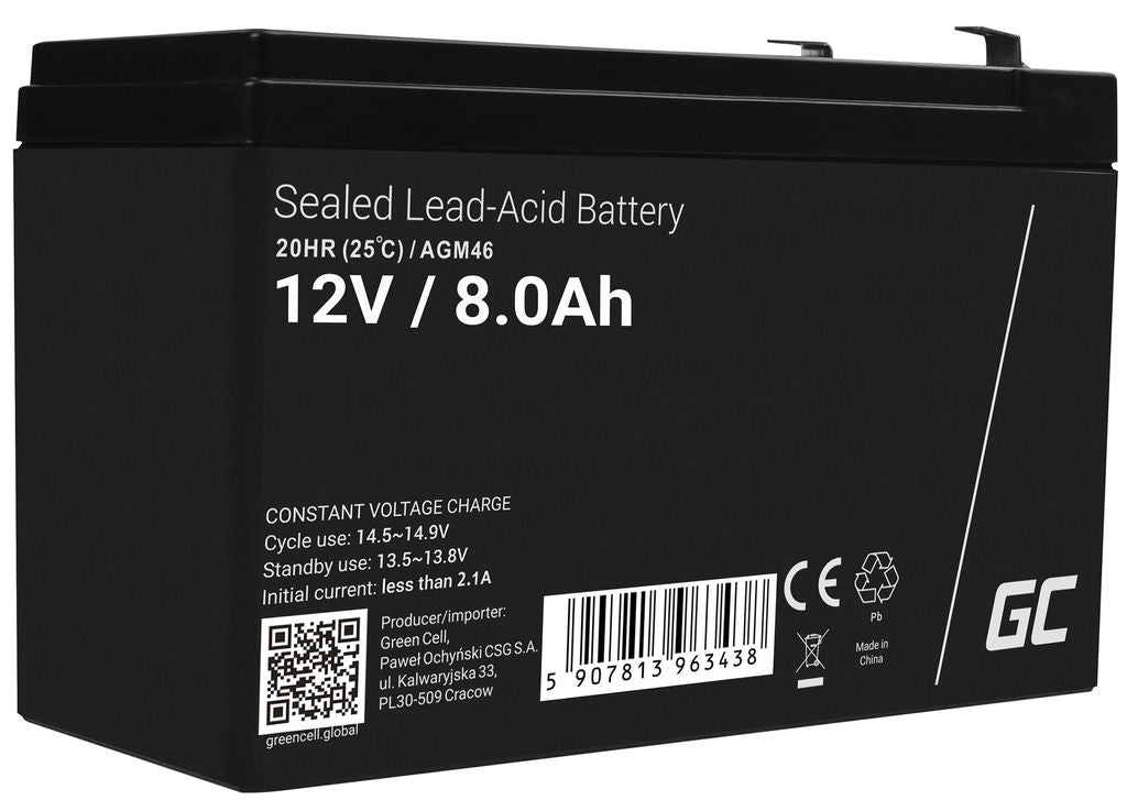 Green Cell Agm Vrla 12V 8Ah underhållsfritt batteri