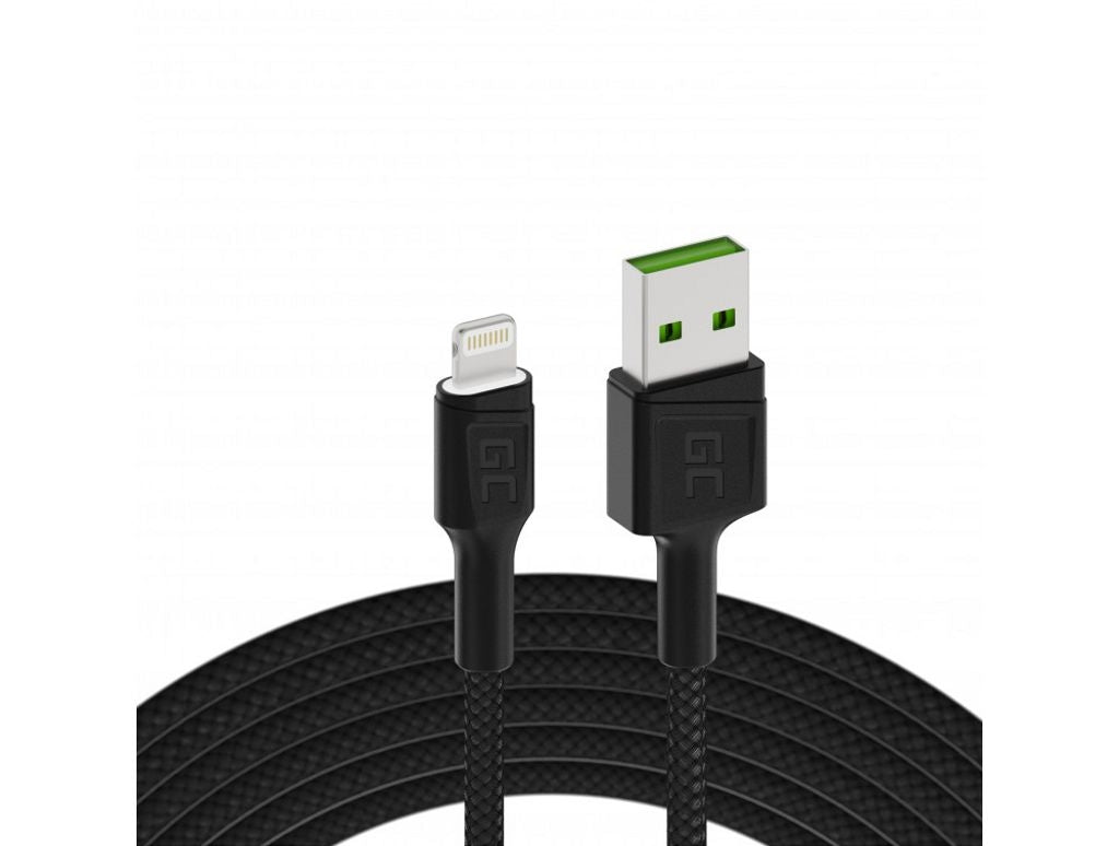 Green Cell Cable Ray, USB-A - Lightning, LED, 1.2m, fast charging