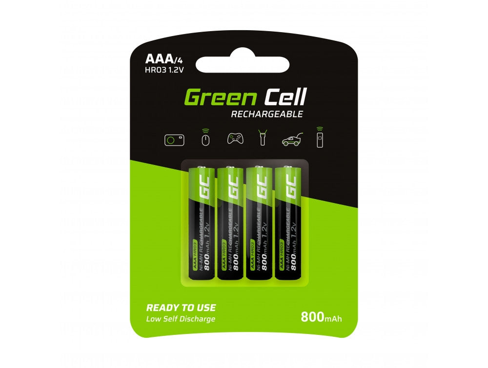 Green Cell Rechargeable AAA Batteries 800mAh, 1.2V, 4-pack