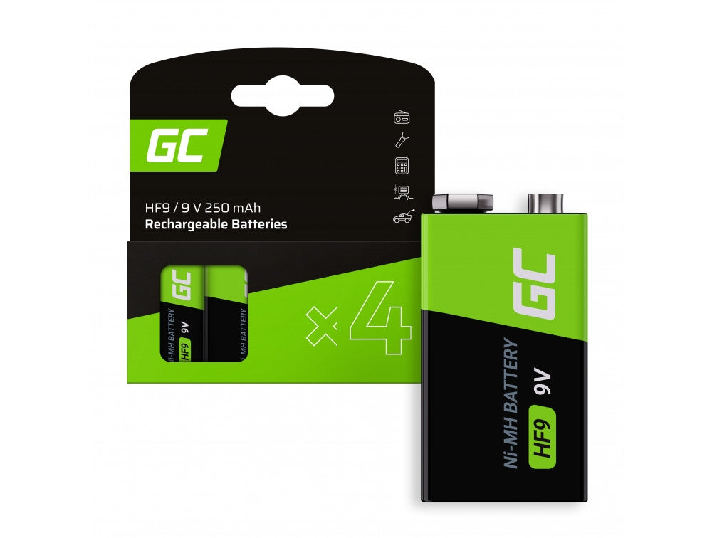 Green Cell Rechargeable HF9 Batteries 250mAh, 9V, 4-pack