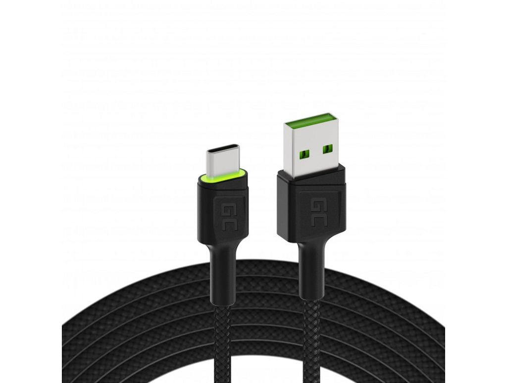 Green Cell USB cable, USB-A - USB-C, 1.2m, LED, QC 3.0