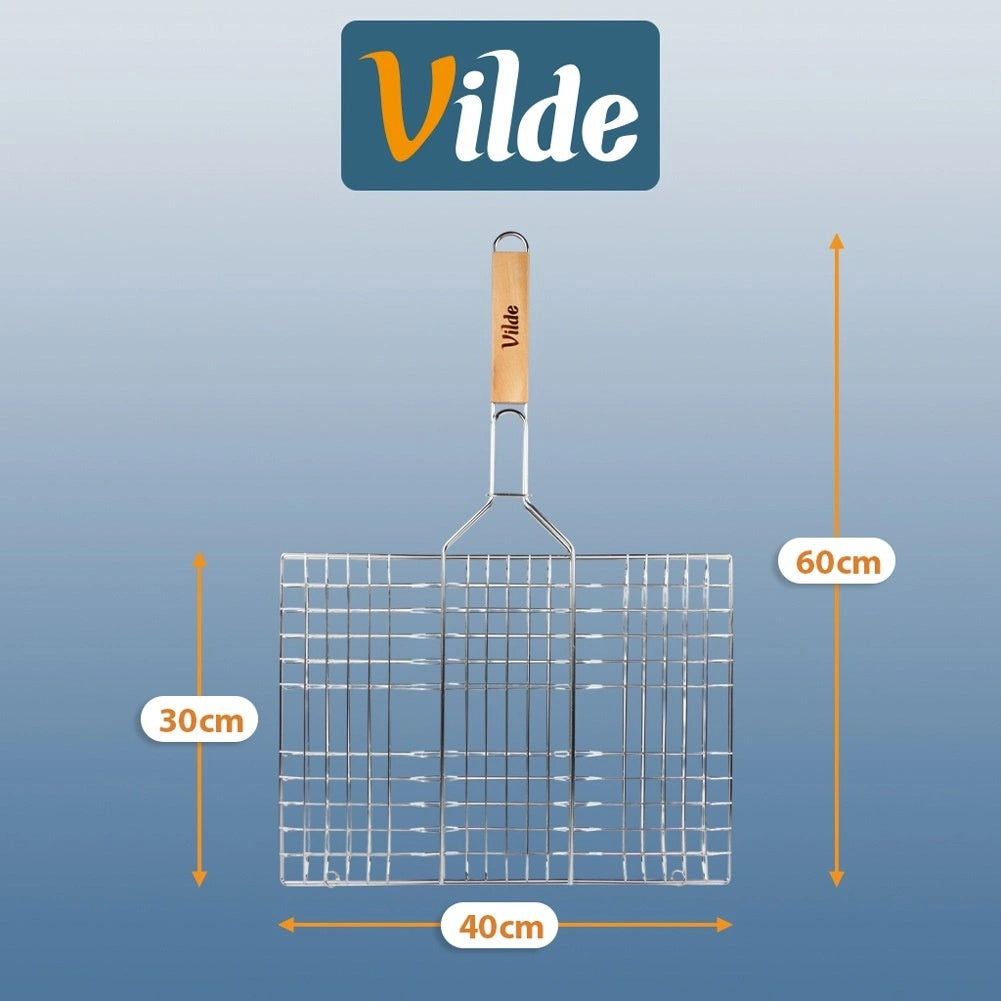 Grill Basket with Wooden Handle, 40x30 cm Metal