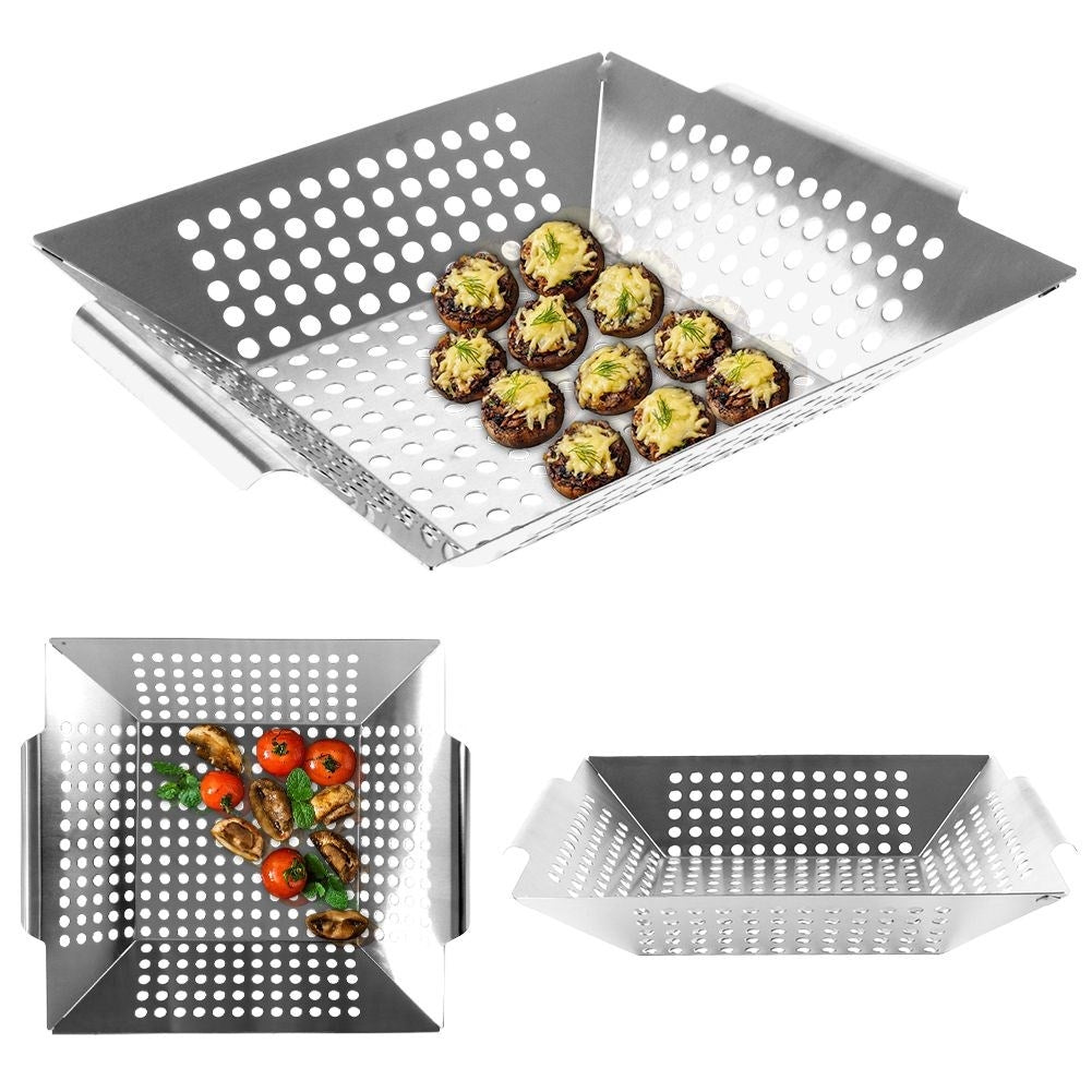 Grill basket in stainless steel for vegetables and meat
