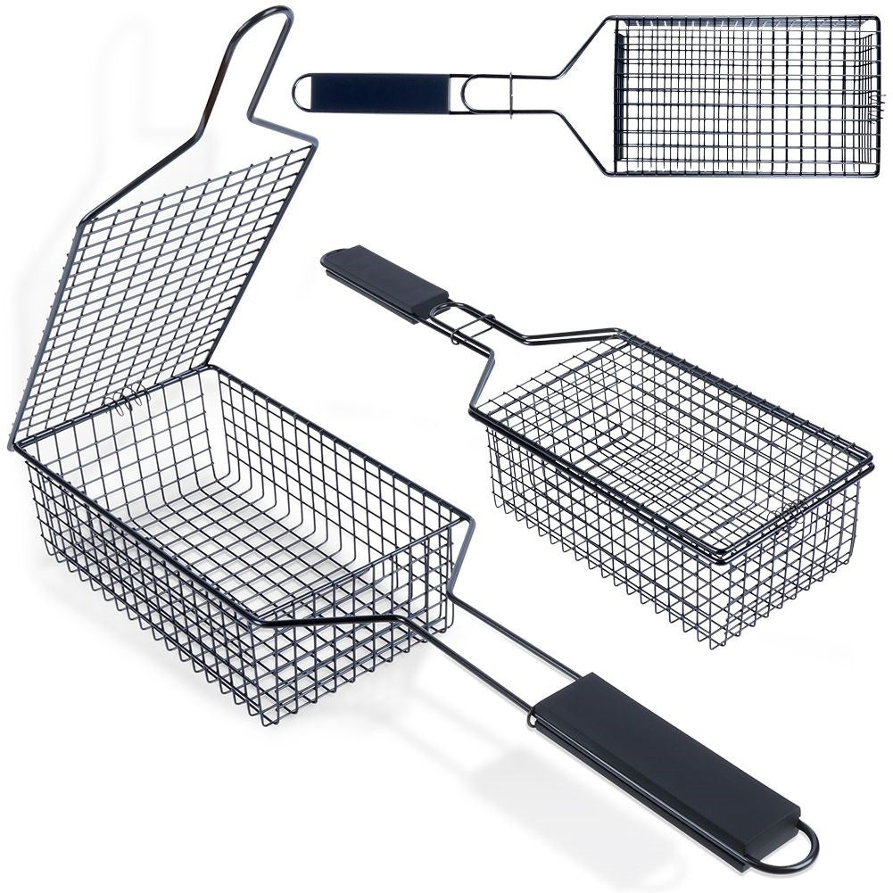 Grill basket with lock for easy cooking on the grill