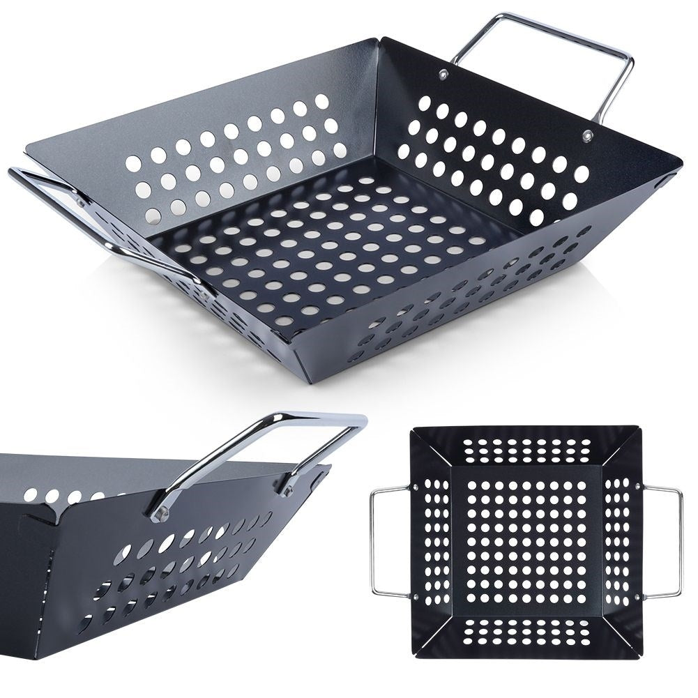 Grill basket with perforated surface and comfortable handles