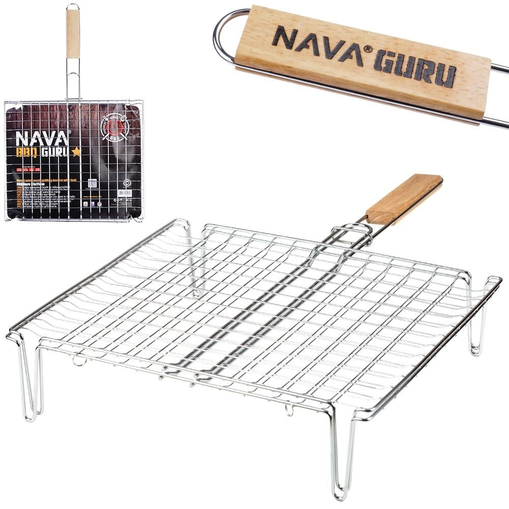 Grill grate with legs and wooden handle for easy grilling