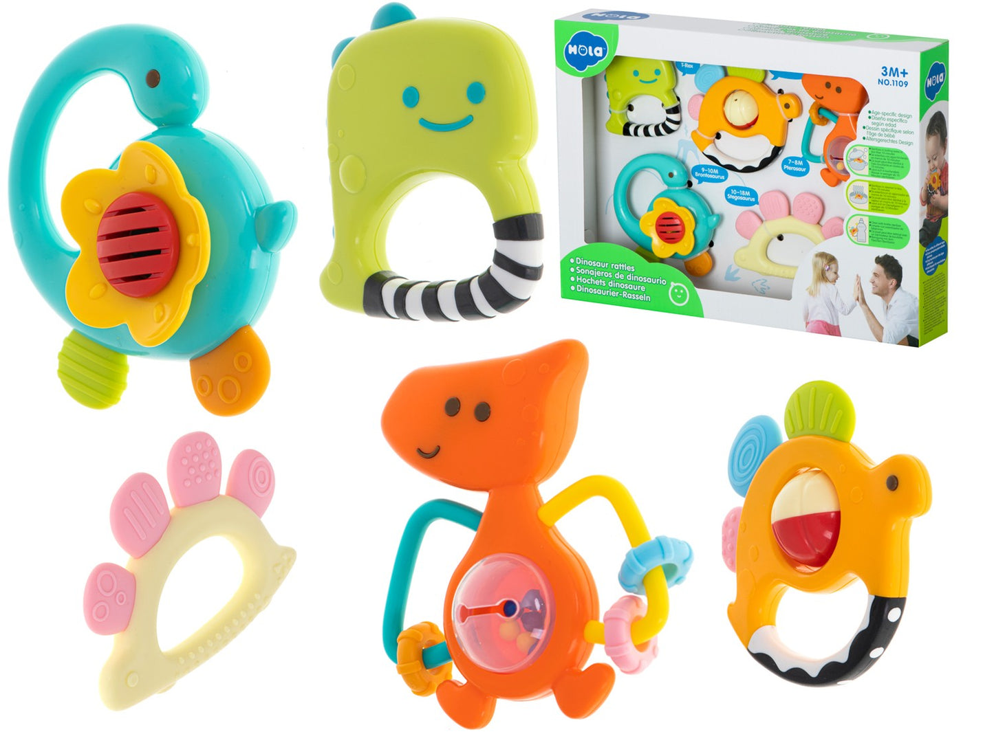 HOLA baby teether rattle dinosaurs set of 5pc.