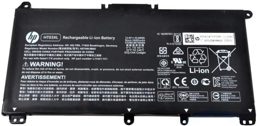 HP 3C laptop battery, 41Wh, 3.6Ah, Li-ion, HT03041XL-PR+PL, HT03XL