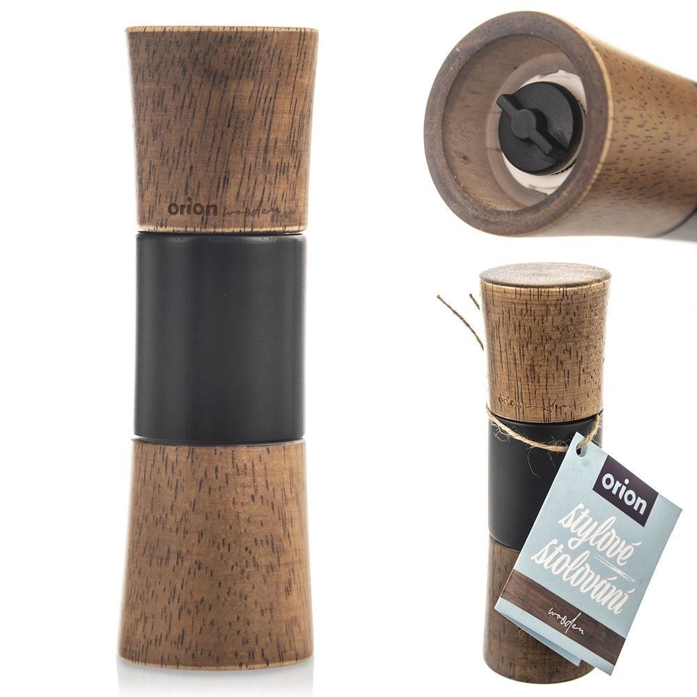Hand grinder for pepper, salt and spices in rubber wood and plastic