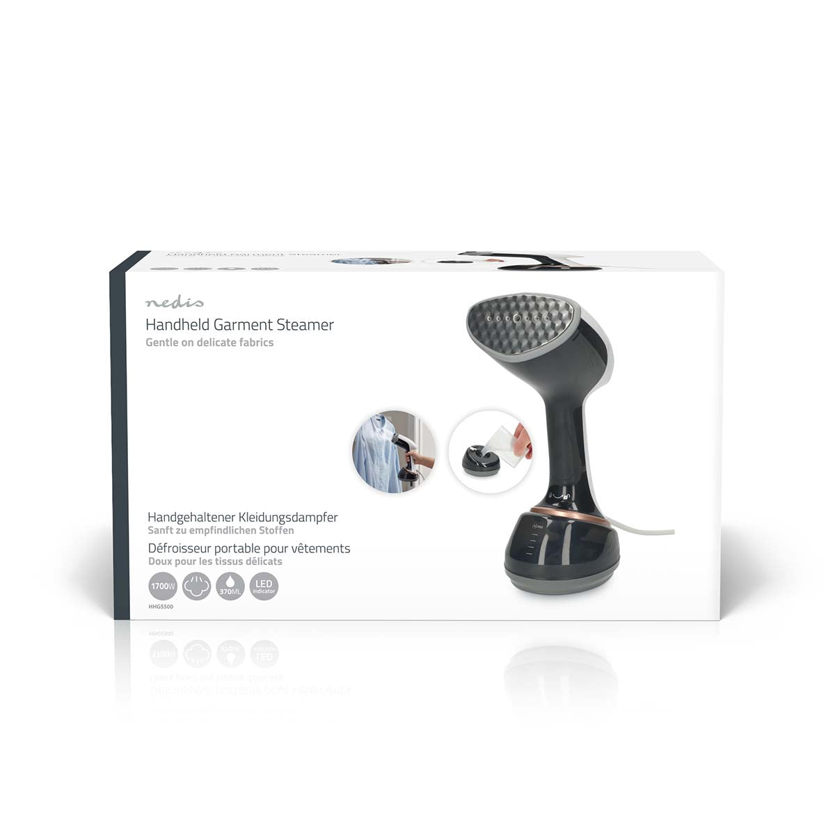 Handheld Garment Steamer, 1700W, 370ml, Dual-Position Use