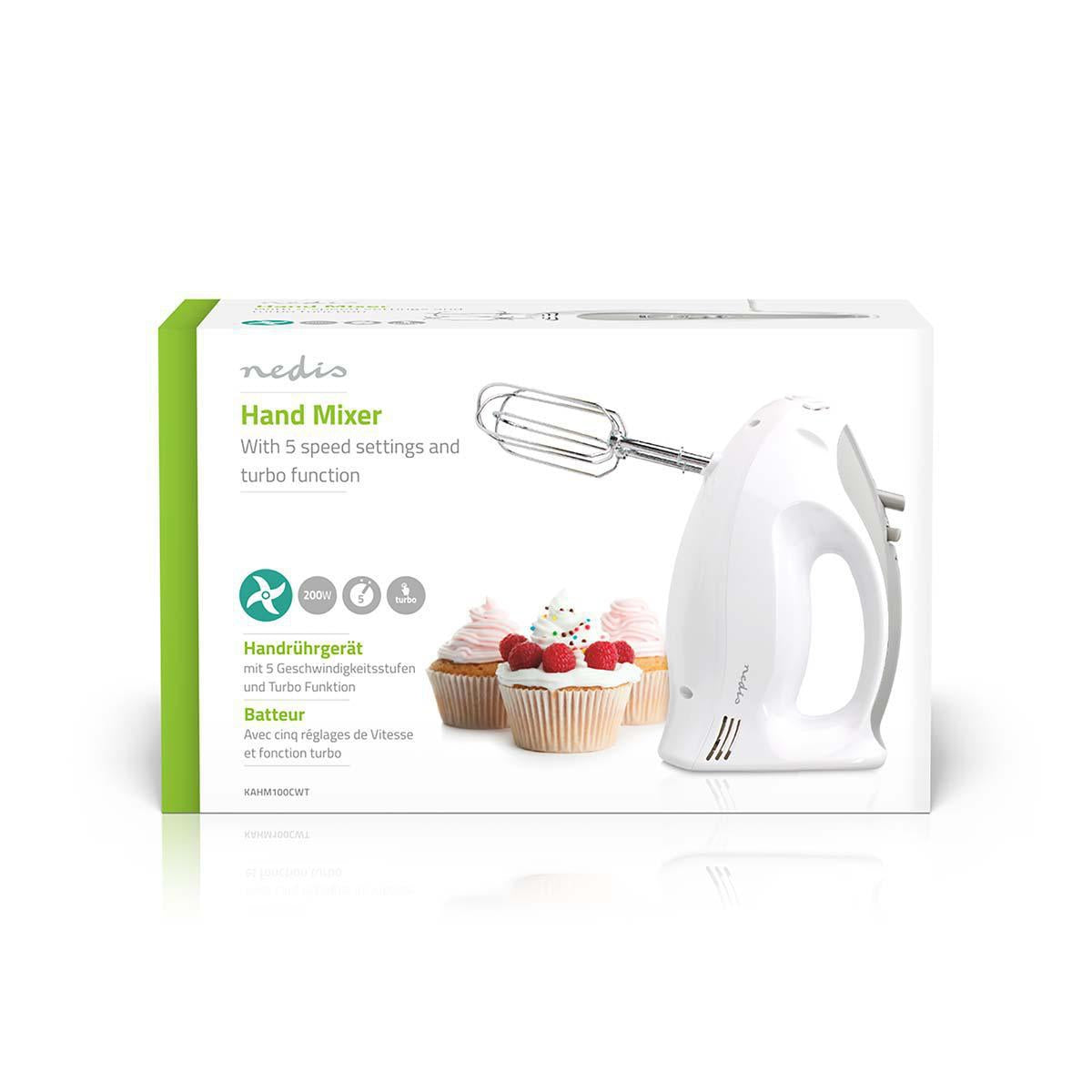 Hand whisk | 200 W | 5 speed setting | Turbo function | 2 dough hooks / 2 whisks | Grey/White