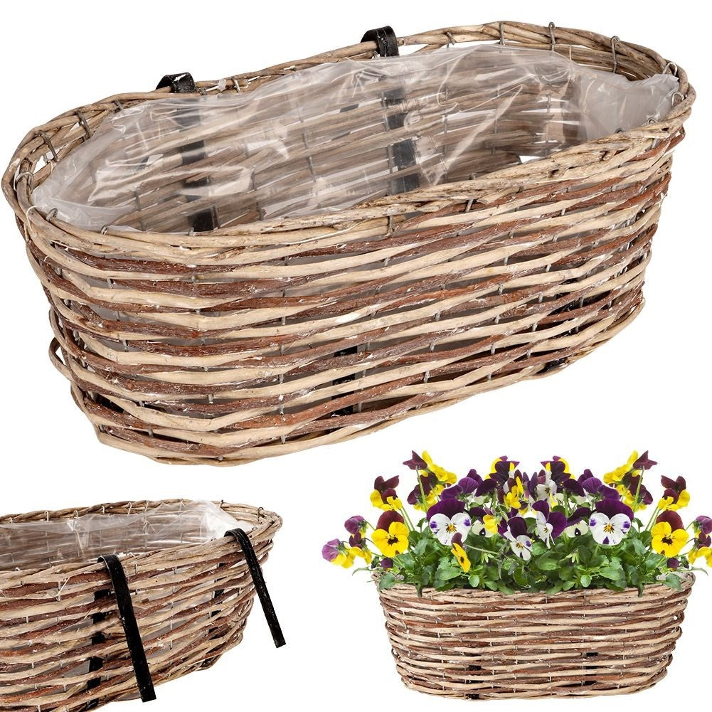 Hanging Balcony Pot in Hand Braided Rattan with Waterproof Foil