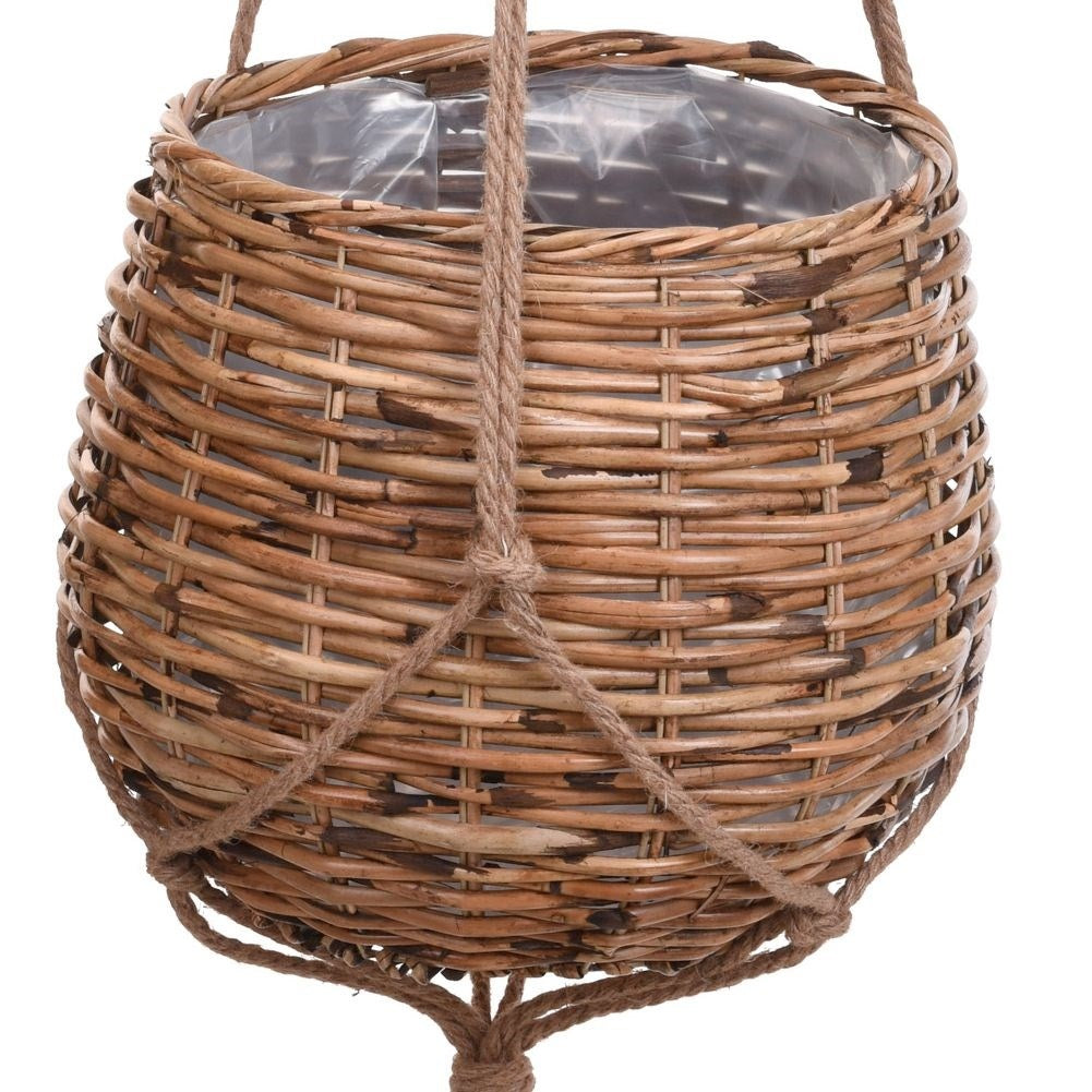 Hanging Flowerpot in Wicker Basket with Durable Rope