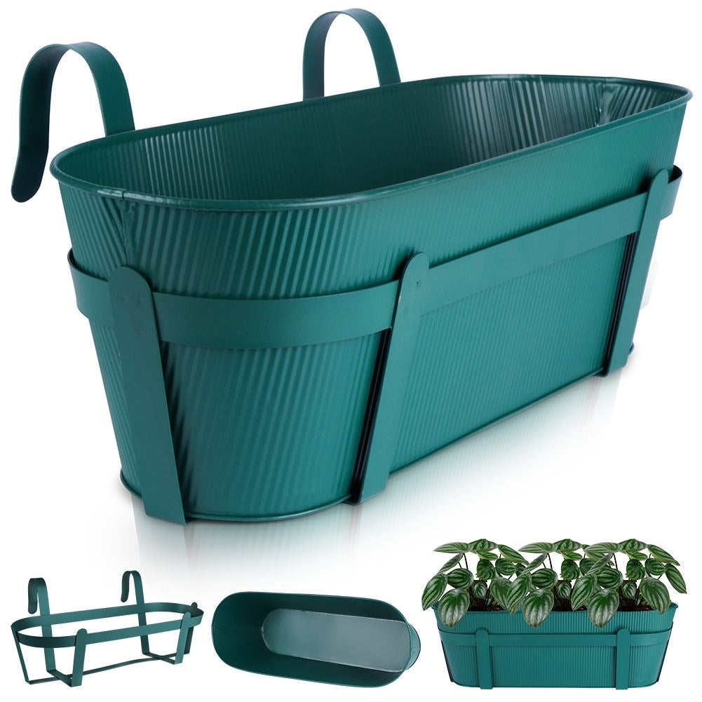 Hanging Green Balcony Pot with Ribbed Front