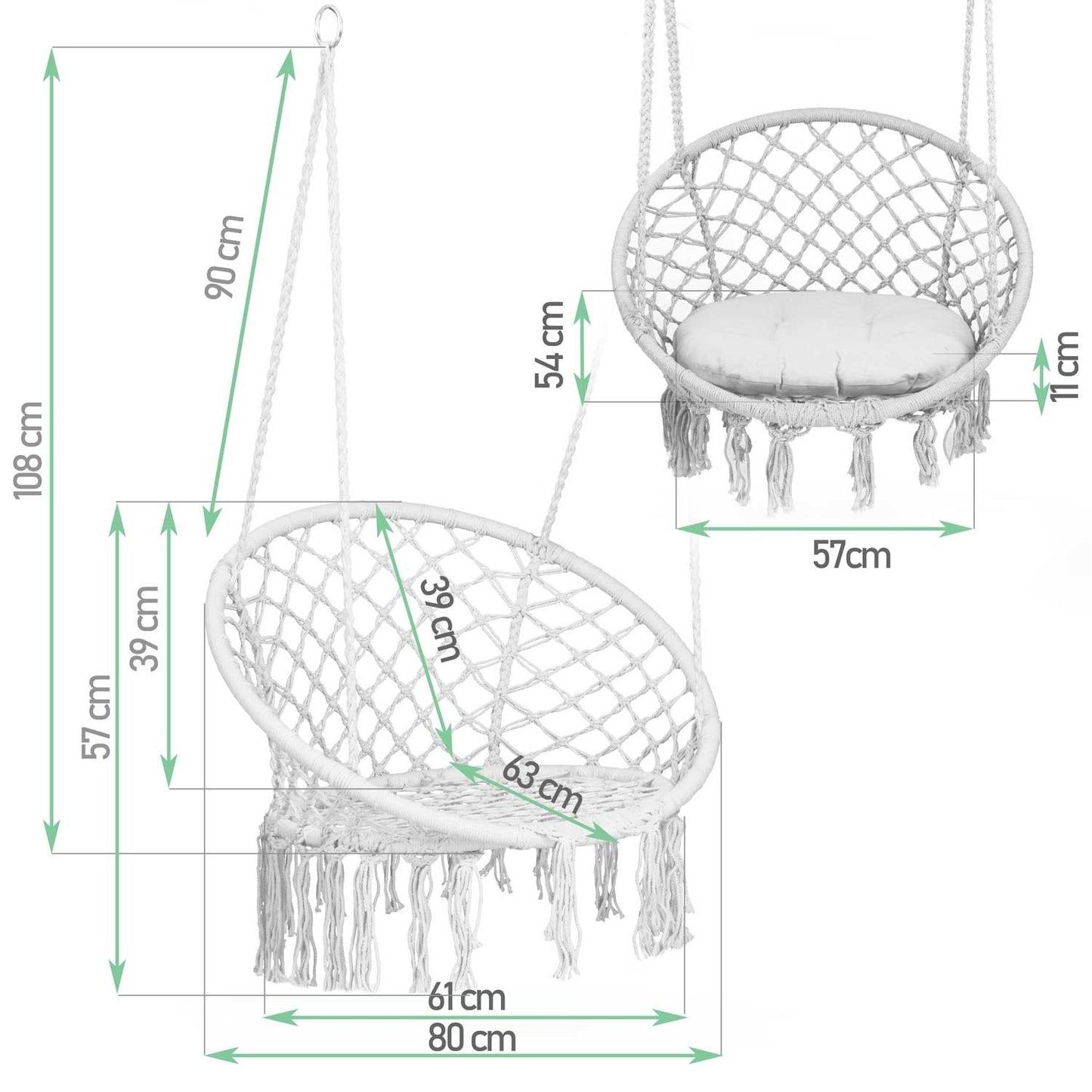Hanging garden armchair BOHO gray with cushion