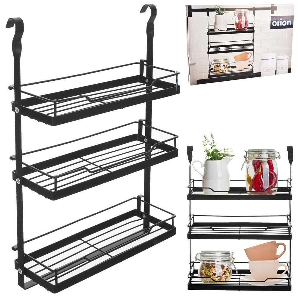 Hanging kitchen shelf in black metal for spices and herbs