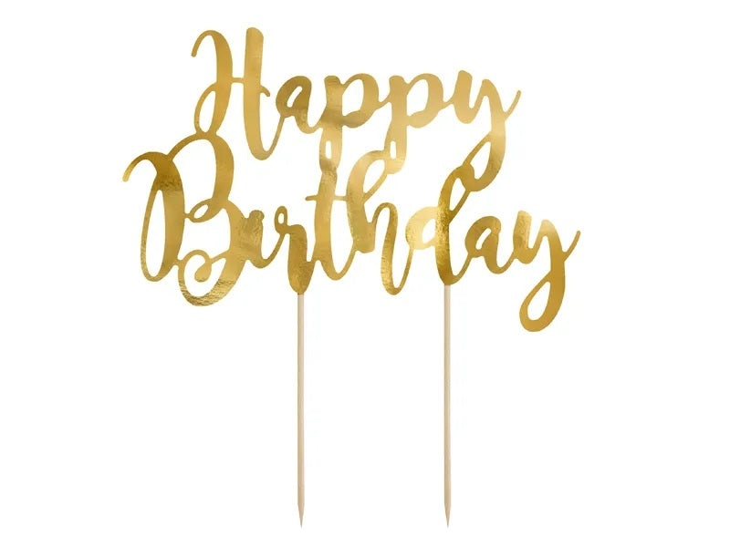 Happy Birthday cake topper gold 22.5cm