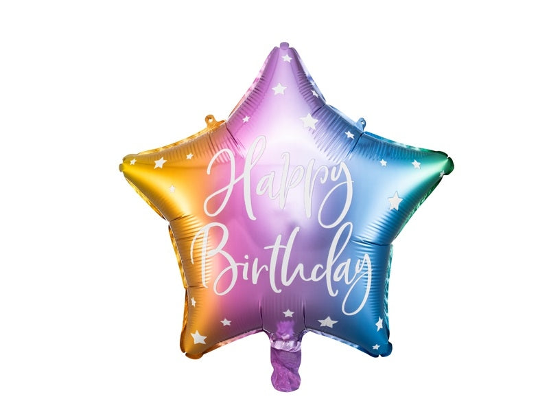 Happy Birthday star foil balloon 40cm colourful