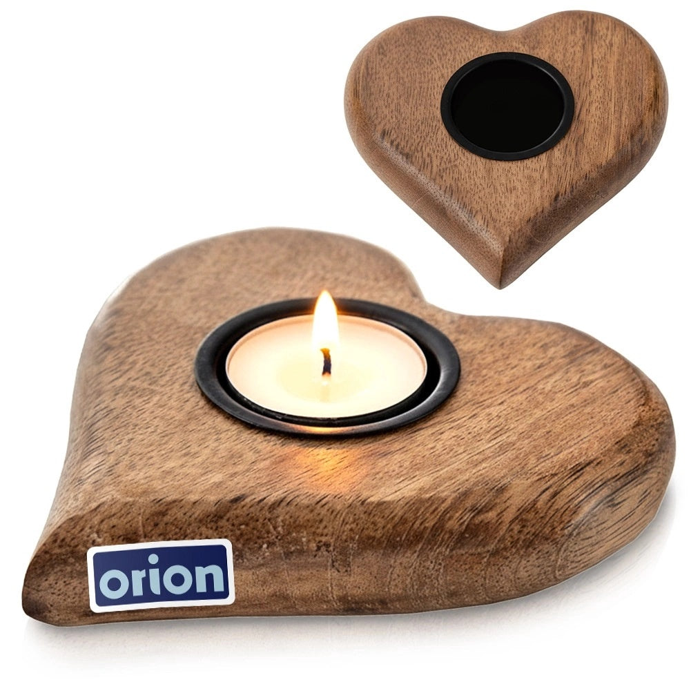 Heart-Shaped Mango Wood Tealight Candle Holder 12.5x12 cm