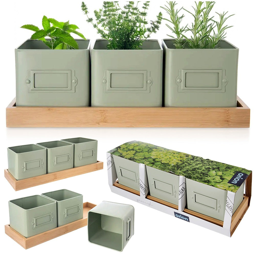 Herb pot cover on stand GREENISH 4 pcs.