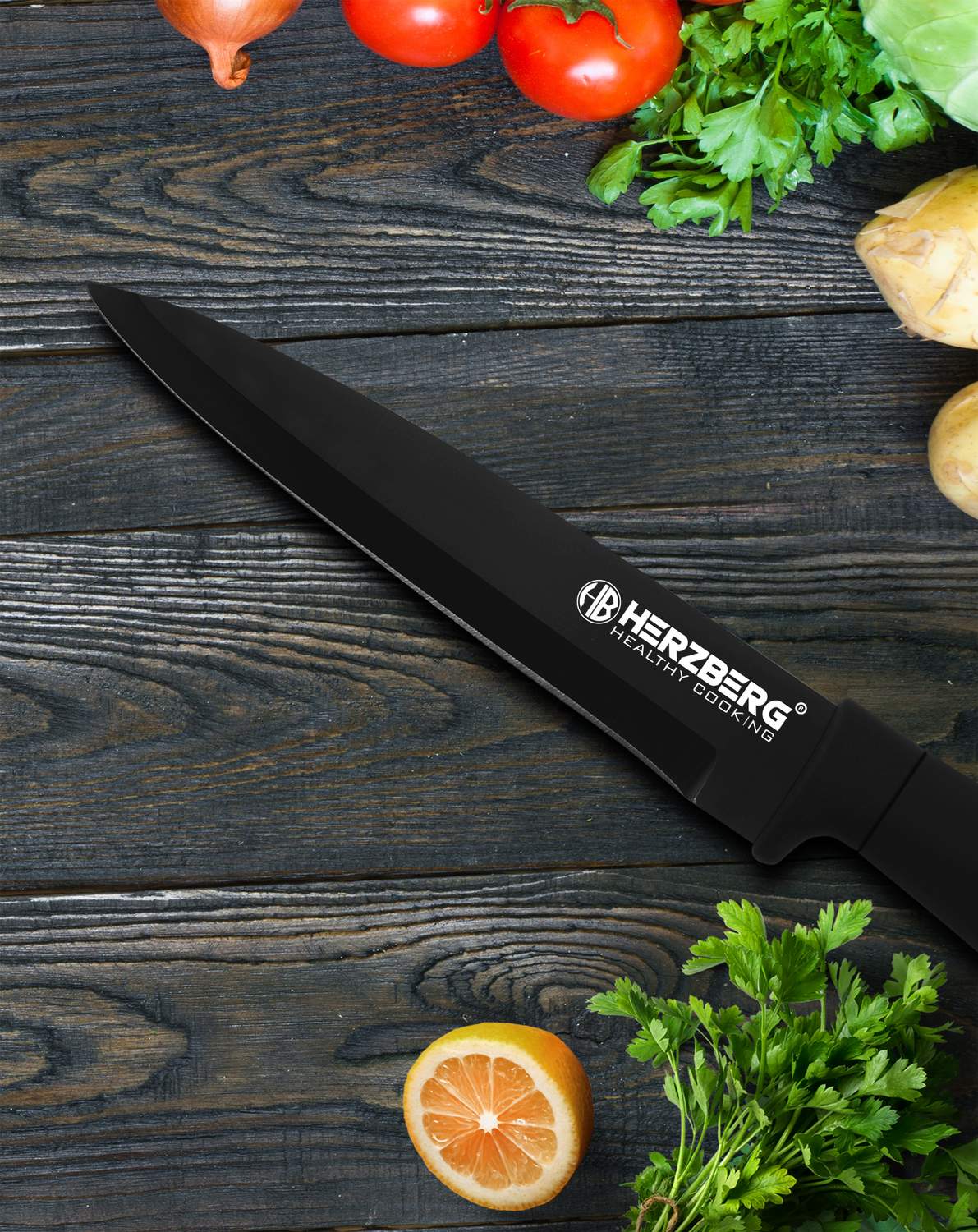 Herzberg 8 Pieces Knife Set with Acrylic Stand-Black